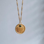 Fleurette Engraved Malachite Gold Pendant Necklace