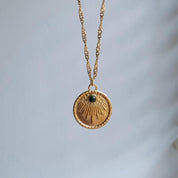 Fleurette Engraved Malachite Gold Pendant Necklace