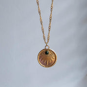 Fleurette Engraved Malachite Gold Pendant Necklace