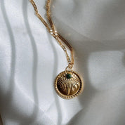 Fleurette Engraved Malachite Gold Pendant Necklace