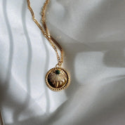 Fleurette Engraved Malachite Gold Pendant Necklace