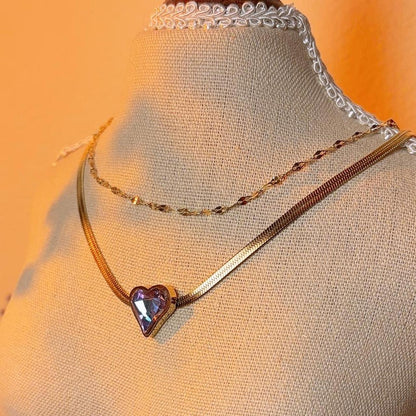 Galaxy heart gold double chain necklace