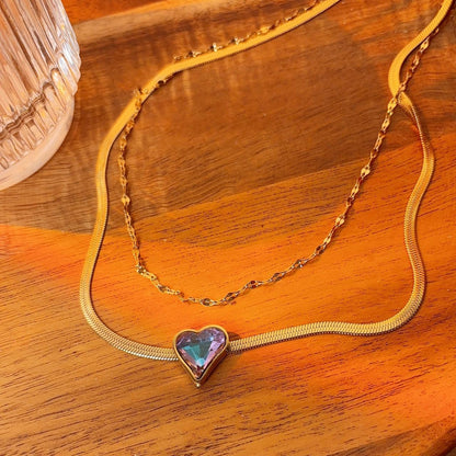 Galaxy heart gold double chain necklace