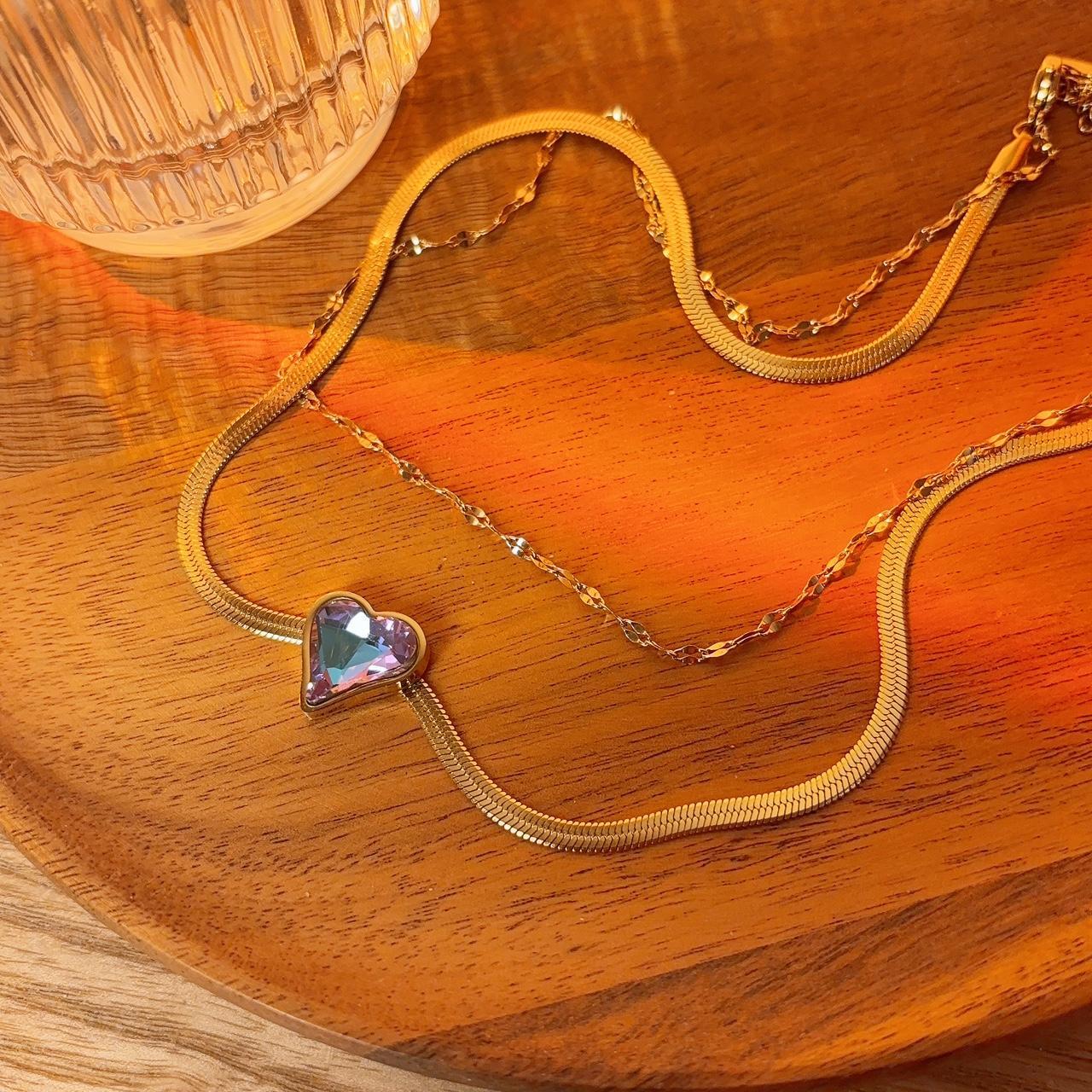 Galaxy heart gold double chain necklace