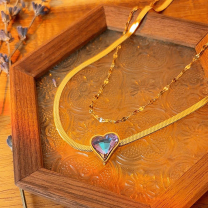 Galaxy heart gold double chain necklace