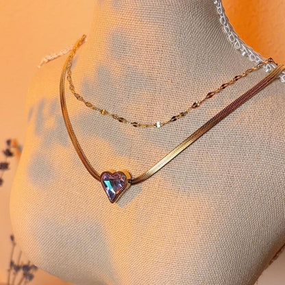 Galaxy heart gold double chain necklace