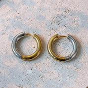 Gold and Silver Contrast Medium Hoop Earrings