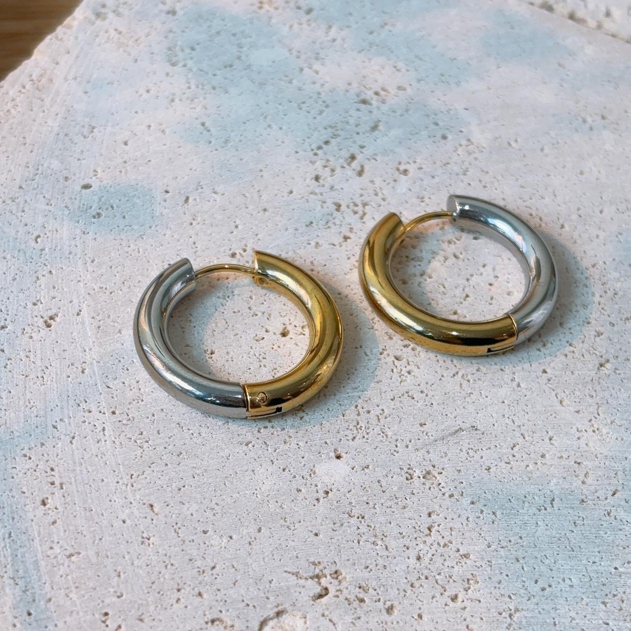 Gold and silver contrast medium hoop earrings