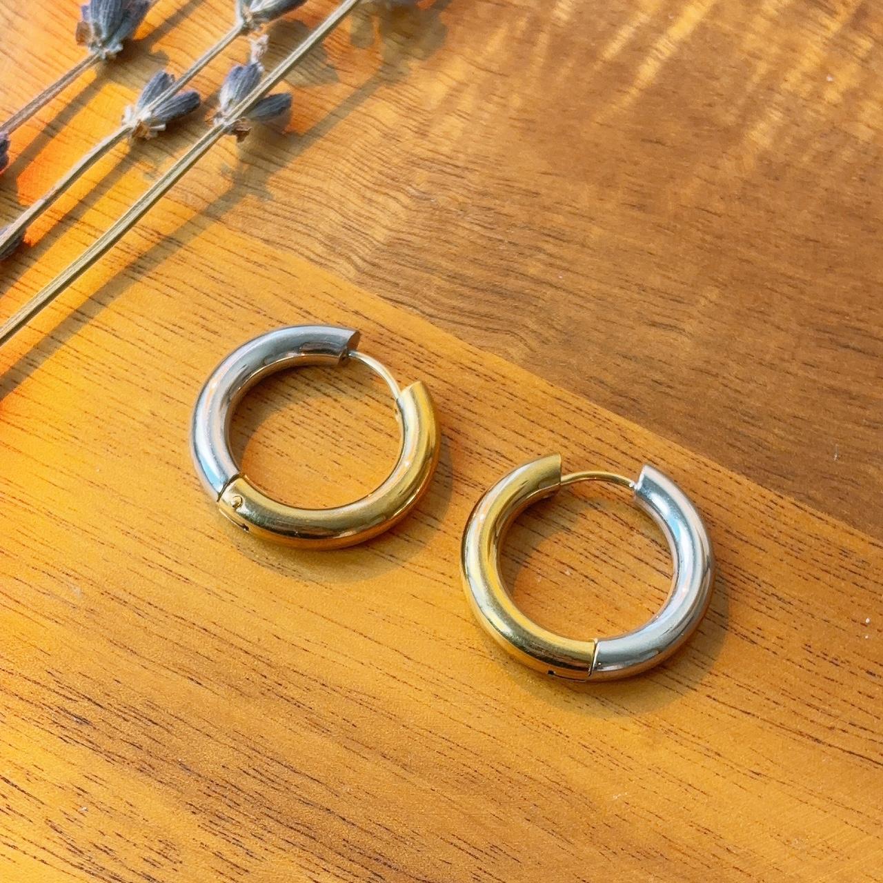 Gold and Silver Contrast Medium Hoop Earrings