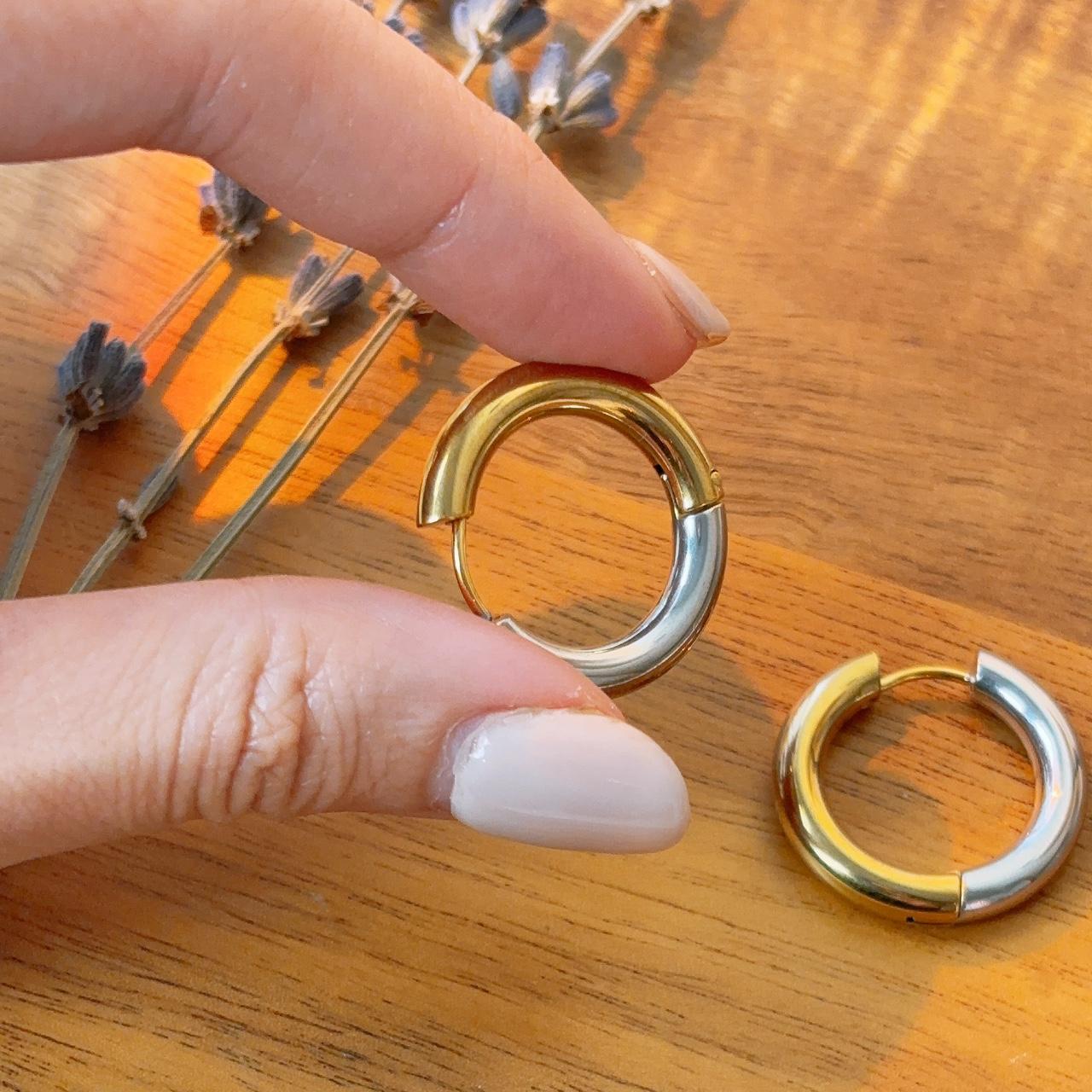 Gold and Silver Contrast Medium Hoop Earrings
