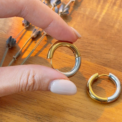 Gold and silver contrast medium hoop earrings