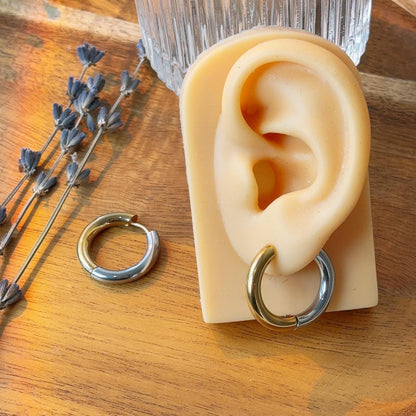 Gold and silver contrast medium hoop earrings