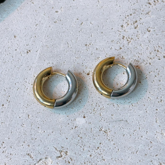 Gold and silver contrast small hoop earrings