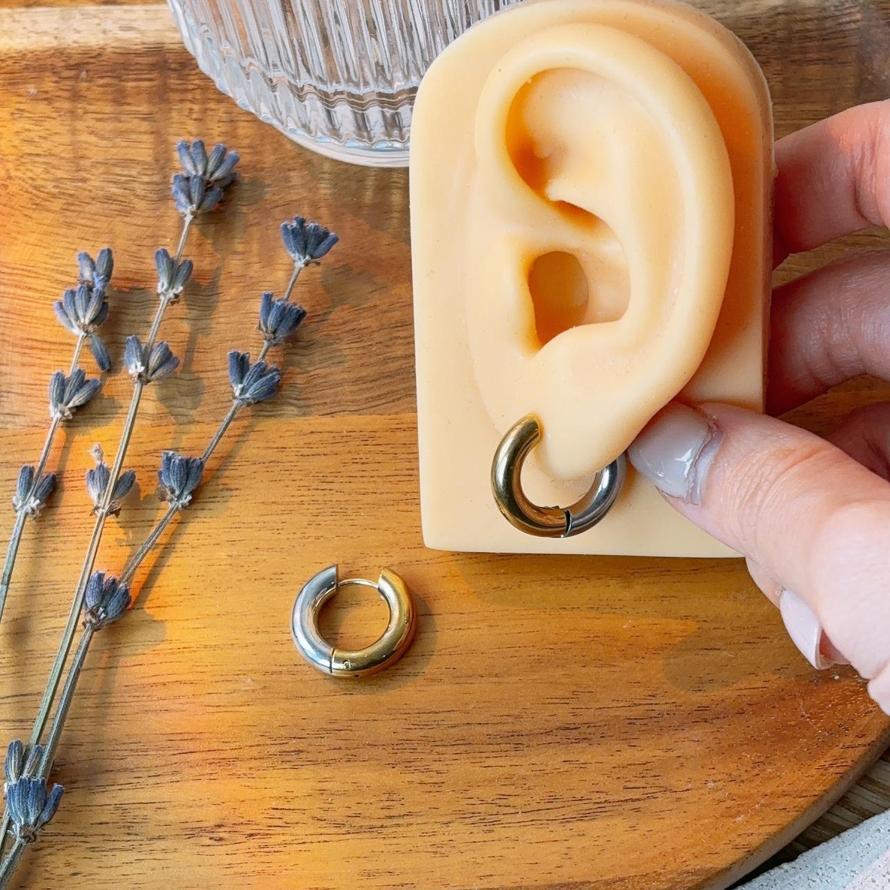 Gold and silver contrast small hoop earrings