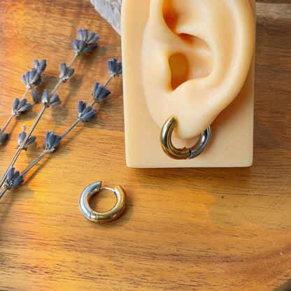 Gold and silver contrast small hoop earrings