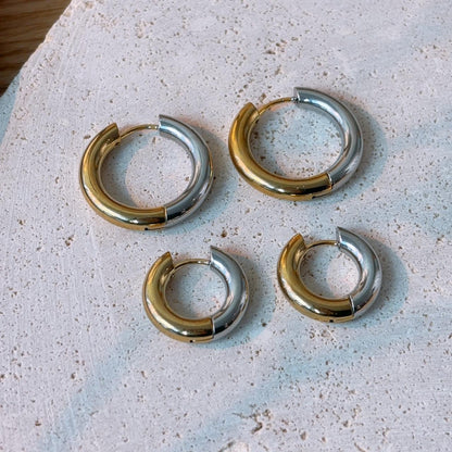 Gold and silver contrast small hoop earrings