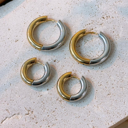 Gold and silver contrast small hoop earrings