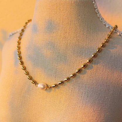 Harriet pearl gold beaded chain necklace