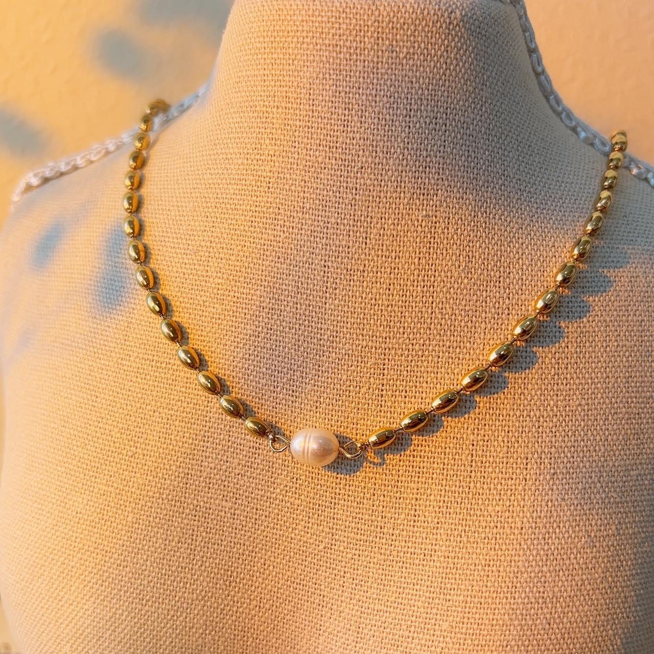 Harriet pearl gold beaded chain necklace