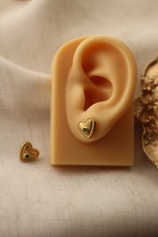 Emerald Lucky Heart Gold Stud Earrings
