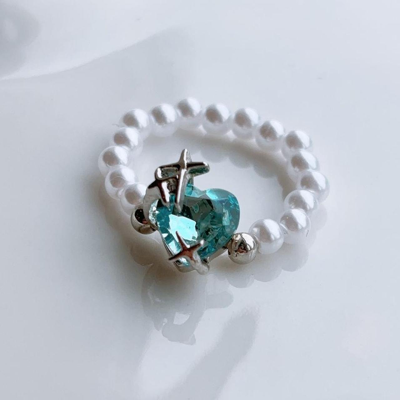 Icy blue heart gem pearl ring