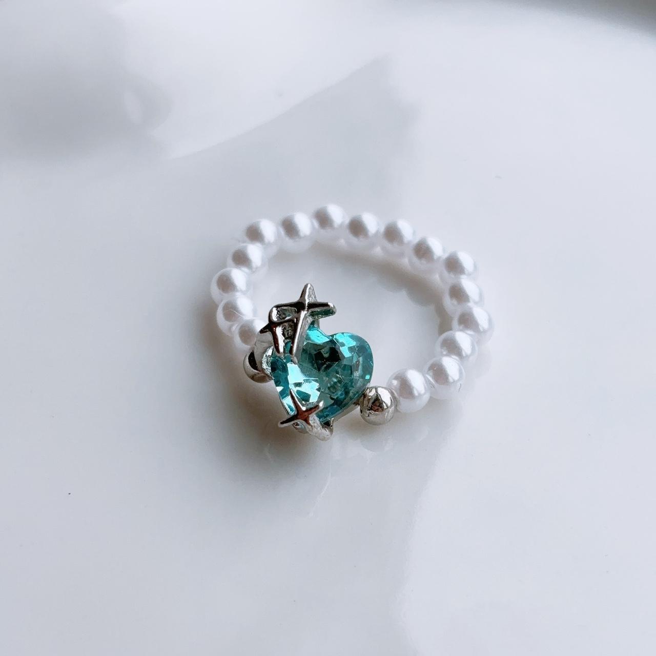 Icy blue heart gem pearl ring