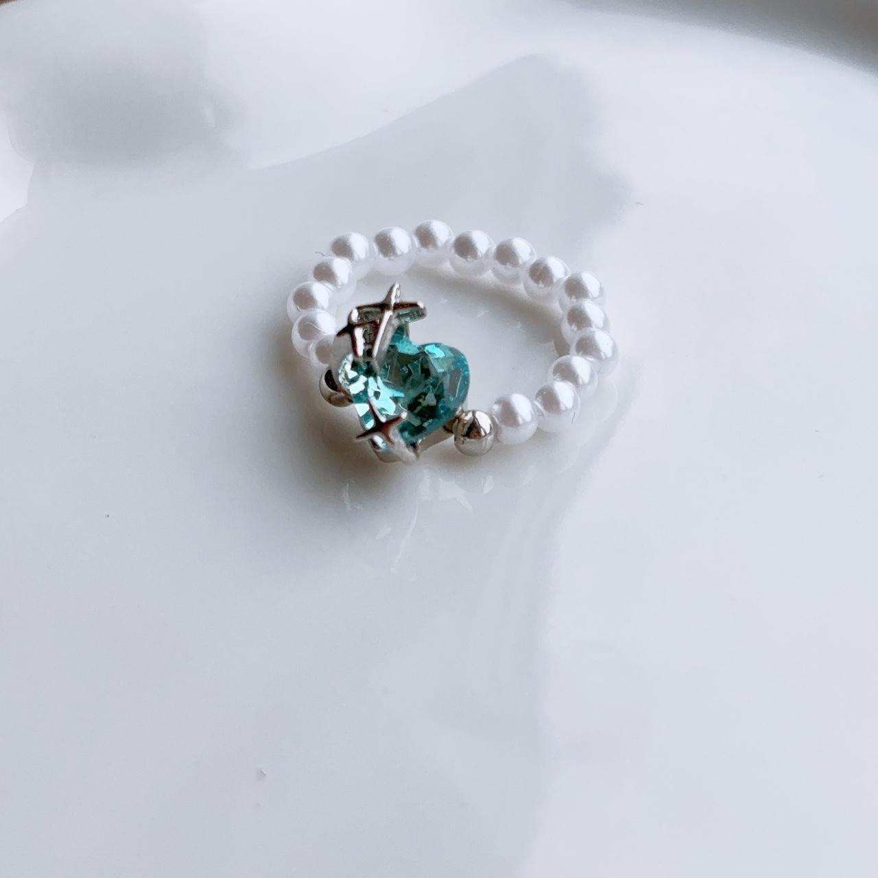 Icy blue heart gem pearl ring