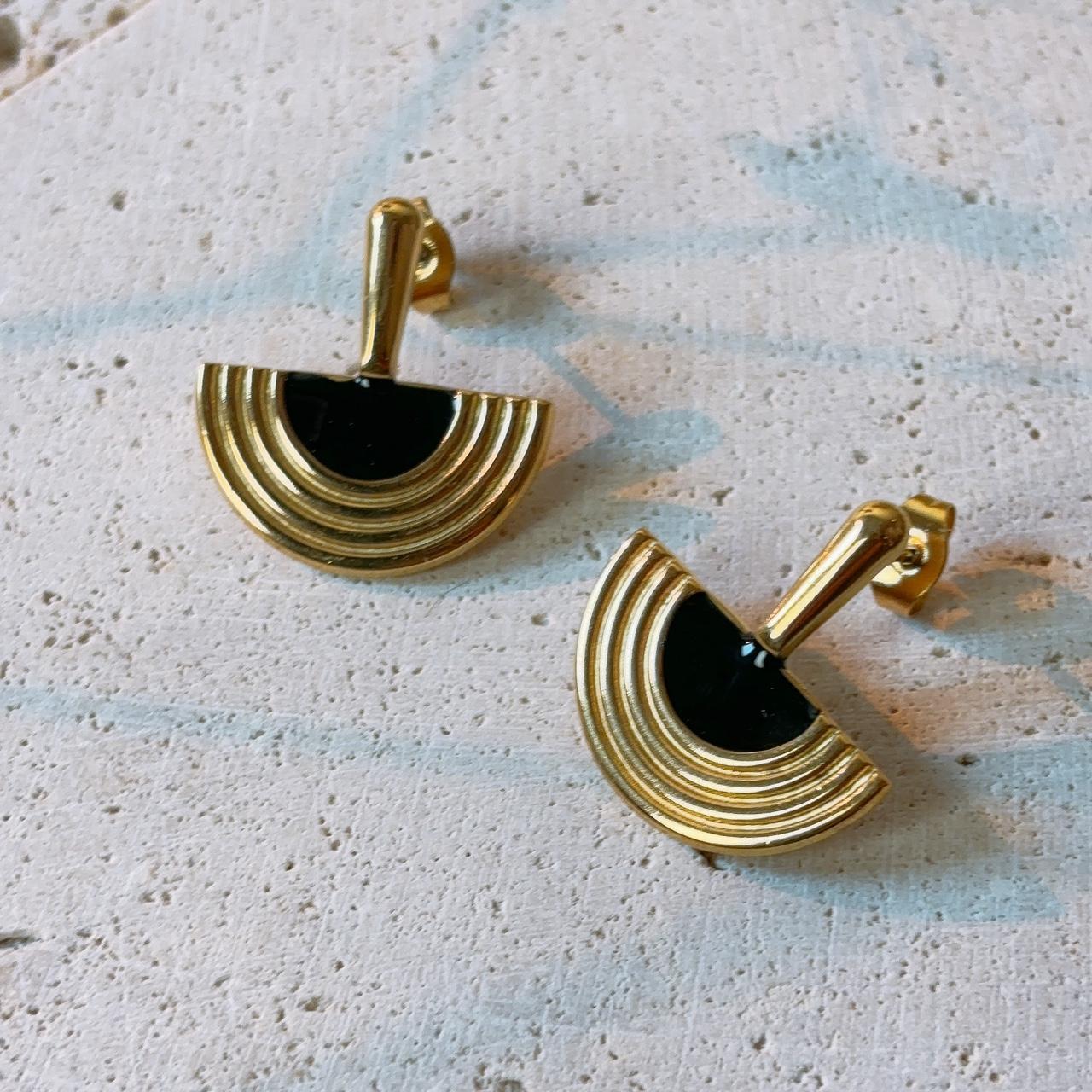 Karma fan gold stud earrings