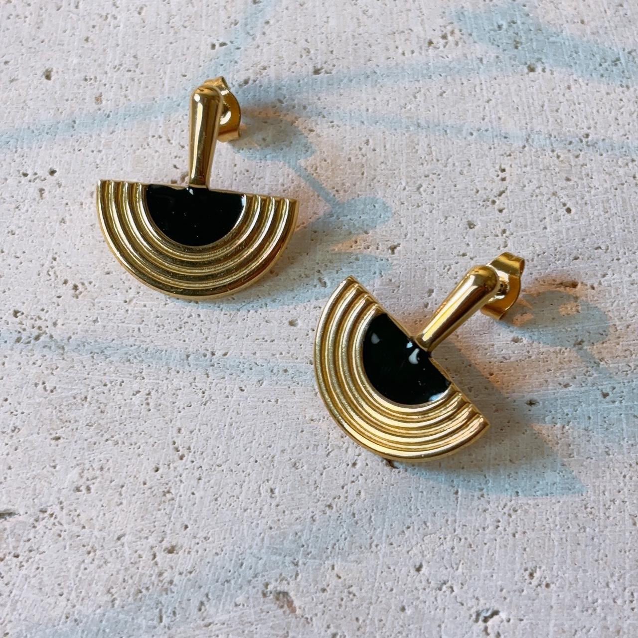 Karma fan gold stud earrings