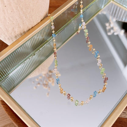 Kristy colourful beaded gold necklace