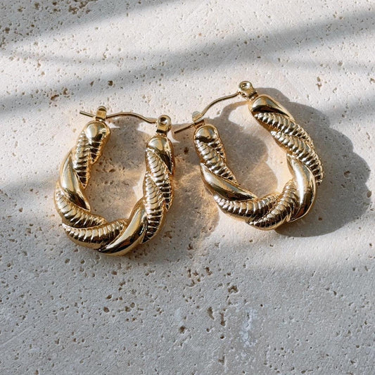 Leia textured gold hoop earring