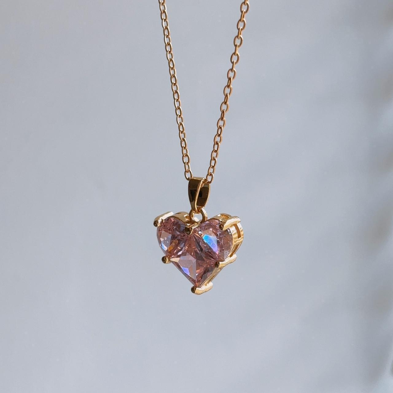 Louisa Pink Gem Heart Gold Necklace