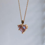 Louisa Pink Gem Heart Gold Necklace