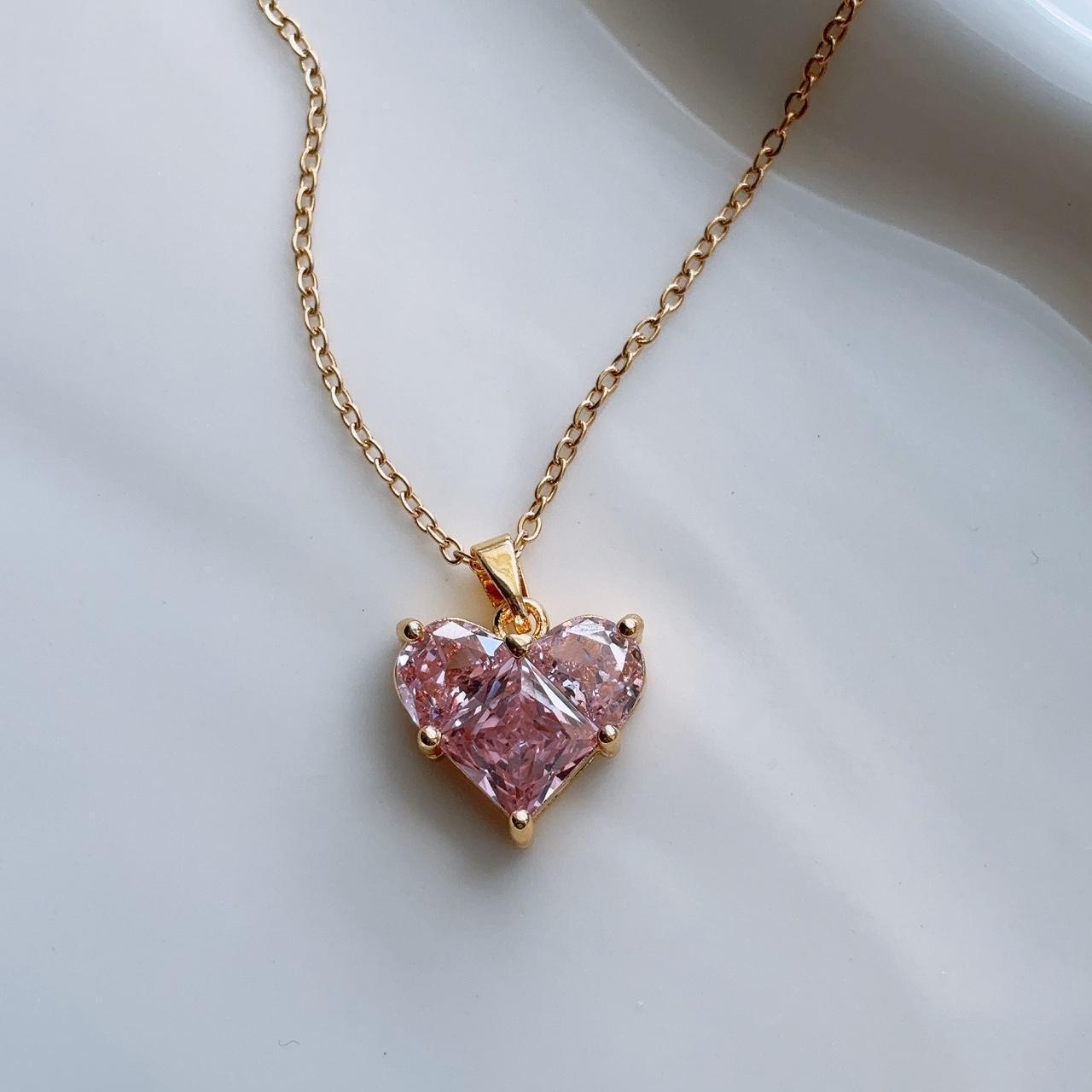 Louisa Pink Gem Heart Gold Necklace