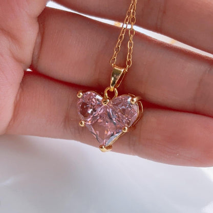 Louisa pink gem heart gold necklace