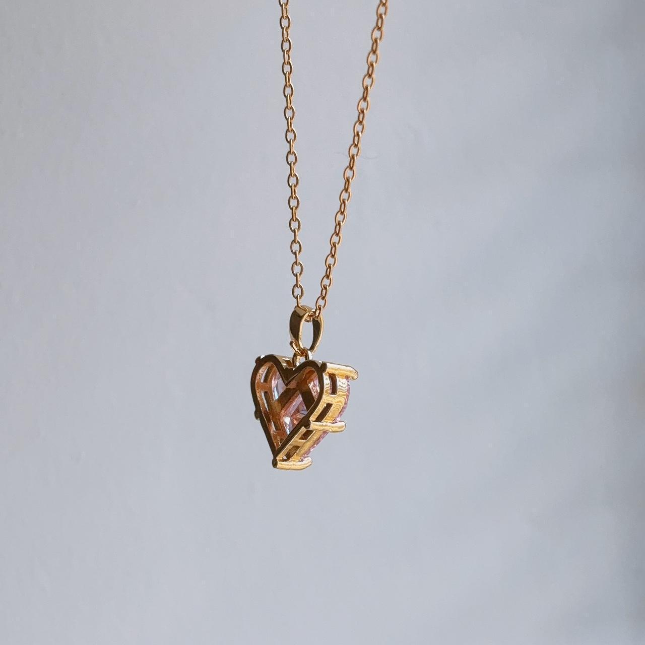 Louisa Pink Gem Heart Gold Necklace