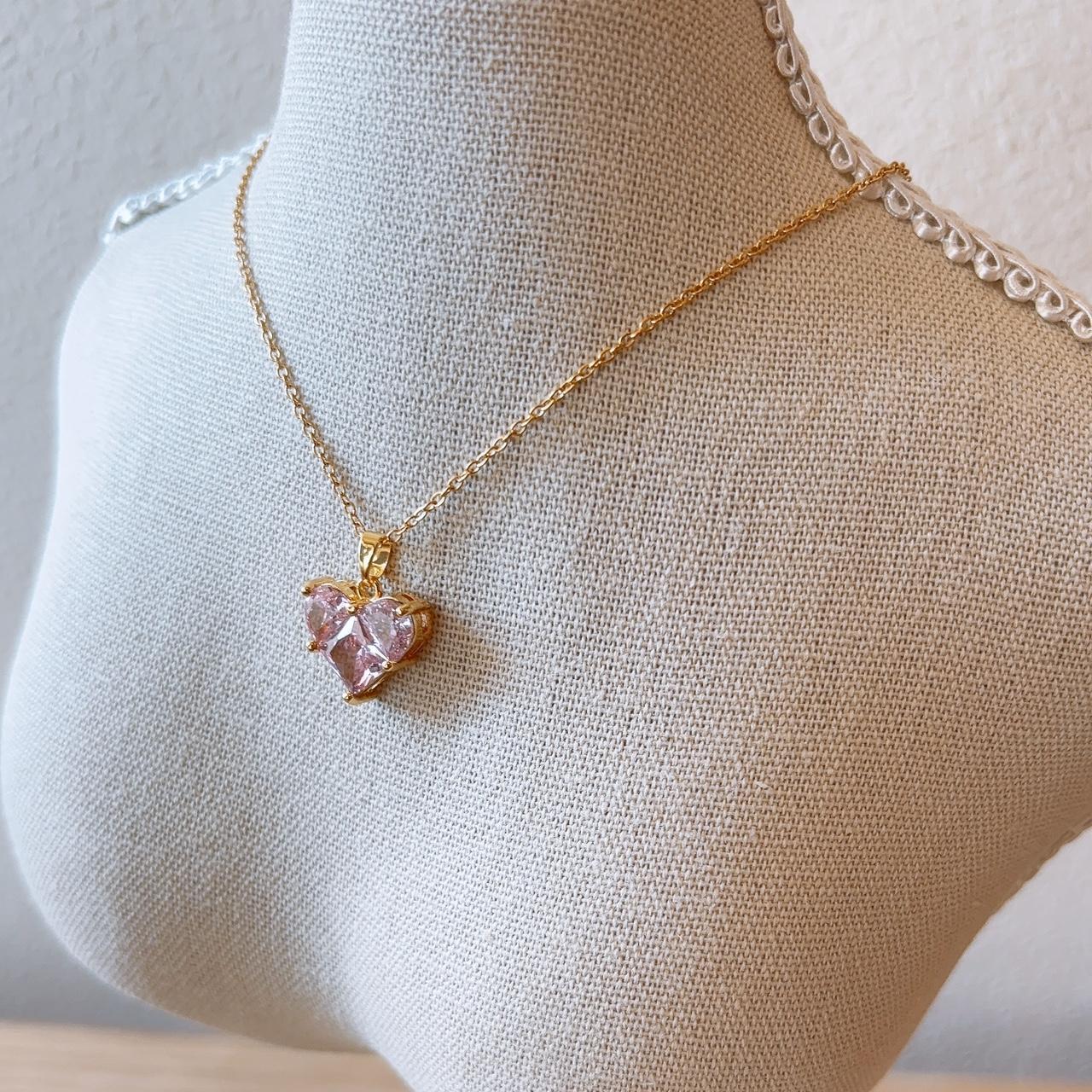 Louisa Pink Gem Heart Gold Necklace