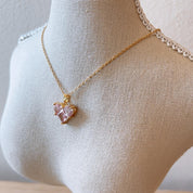 Louisa Pink Gem Heart Gold Necklace