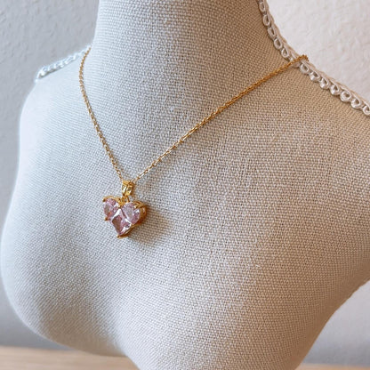 Louisa pink gem heart gold necklace