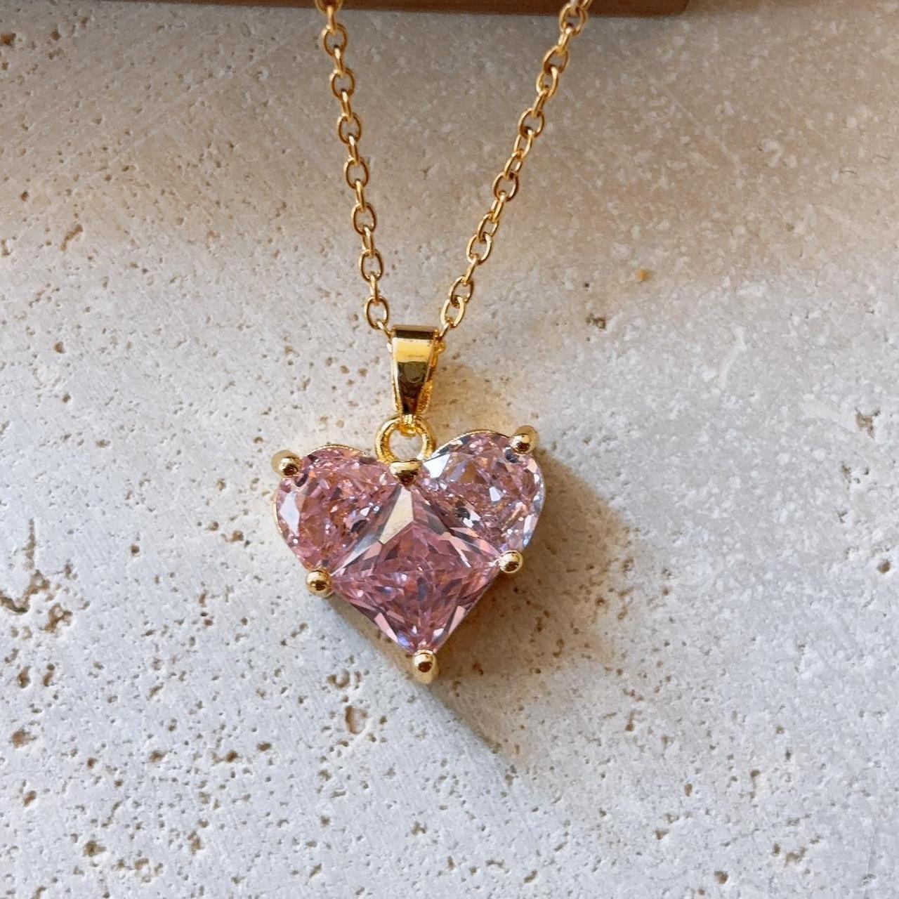Louisa Pink Gem Heart Gold Necklace