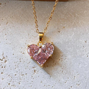 Louisa Pink Gem Heart Gold Necklace