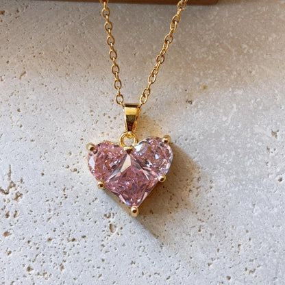 Louisa pink gem heart gold necklace