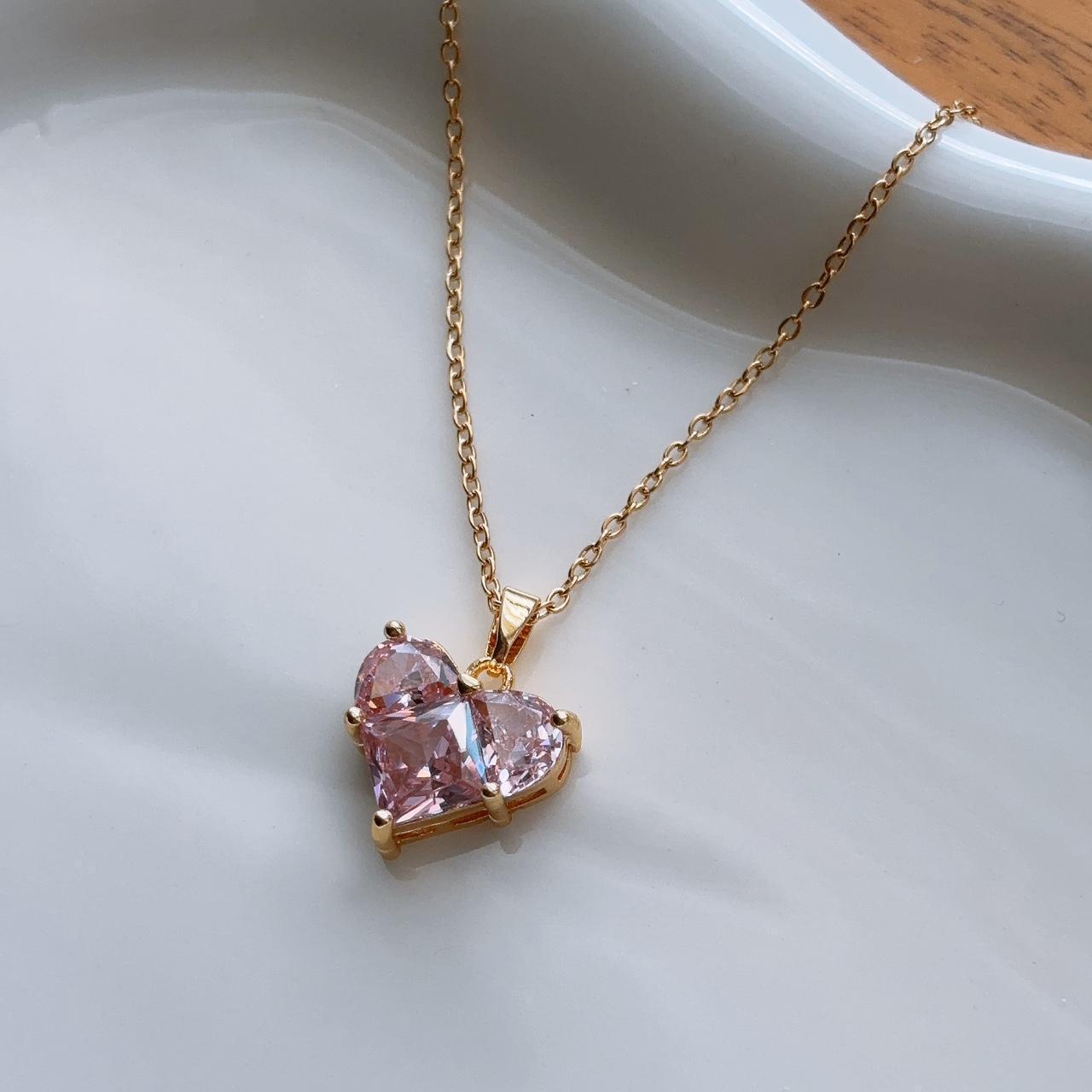 Louisa pink gem heart gold necklace