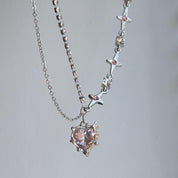Love Stars Heart Pink Gem Pendant Necklace