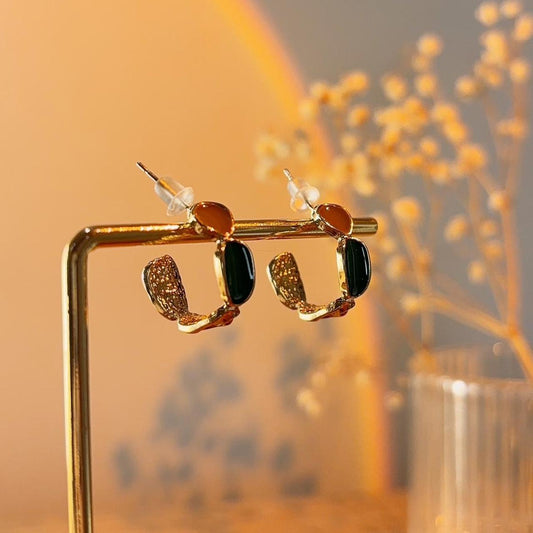 Maia enamel gold hoop stud earring