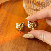 Marie Heart Gold Hammered Stud Earrings
