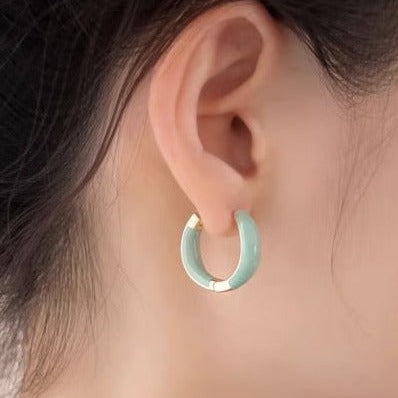 Heart seeker gold tiffany blue hoop earrings