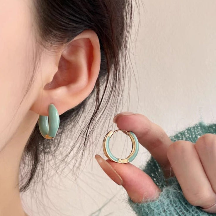 Heart seeker gold tiffany blue hoop earrings