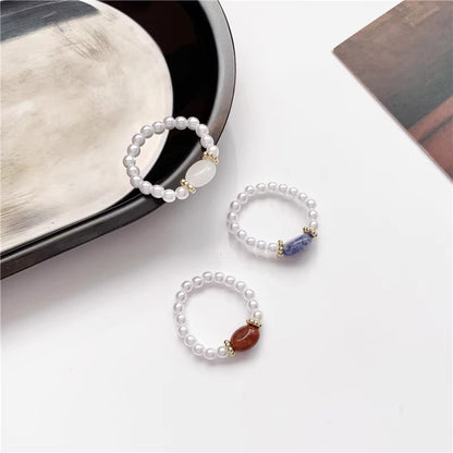 Dareia pearl beads blue stone ring