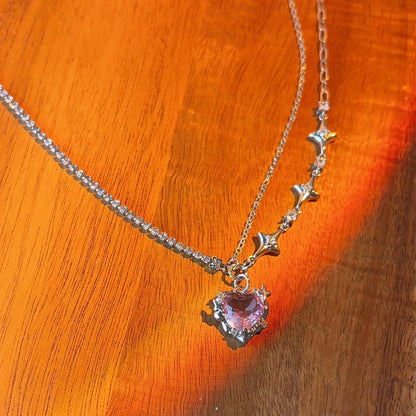 Obelix Heart starburst silver necklace